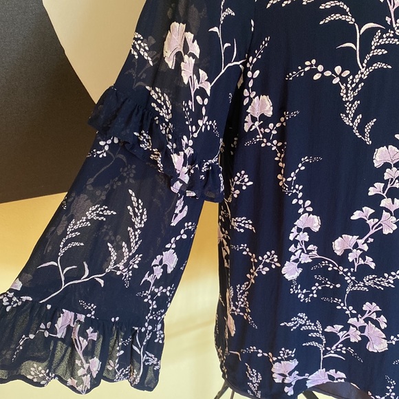 Feminine Part Two Blue/Pink Floral Top w/ Tiered Long Sleeves - Size 12 (42 EU) - Picture 3 of 11